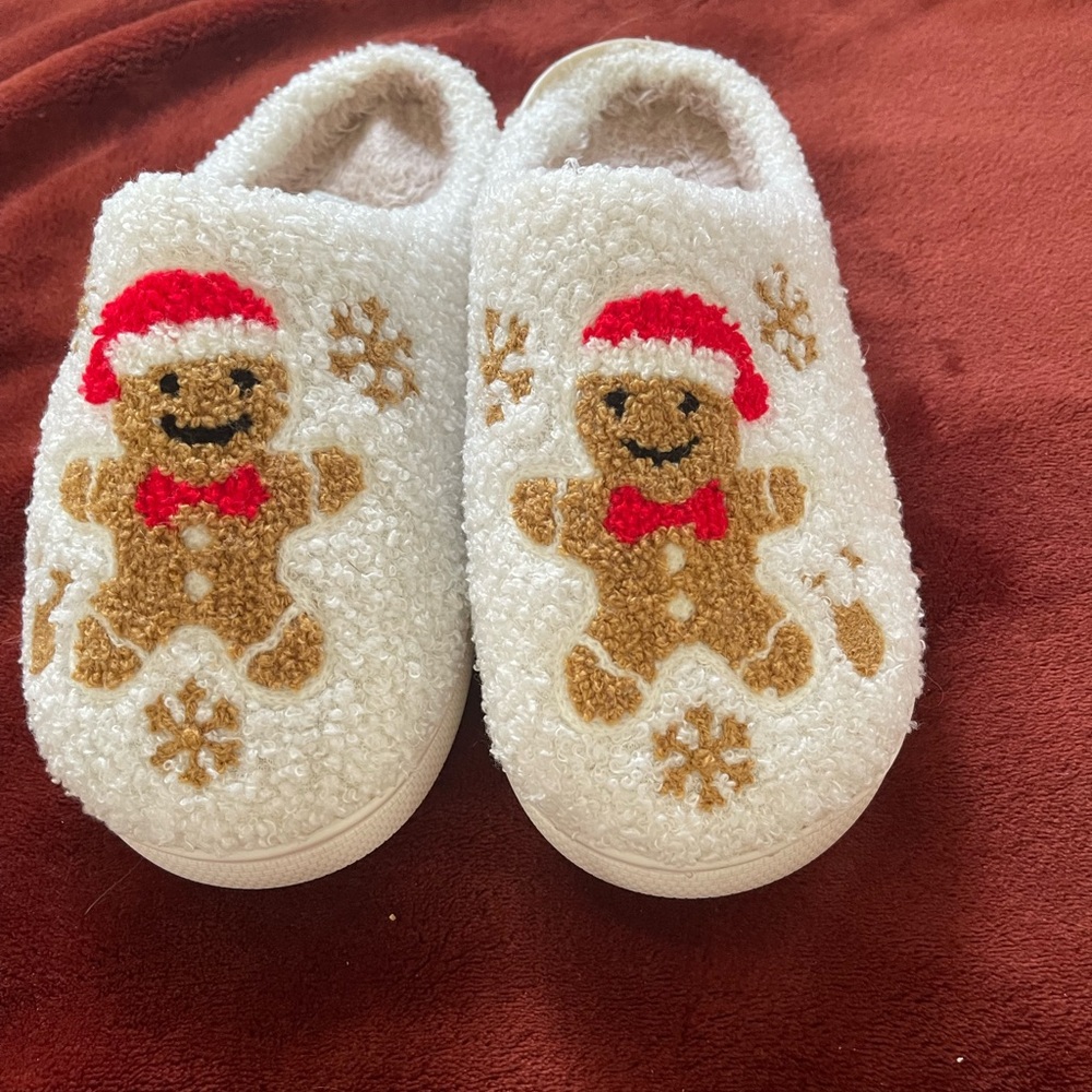 Festive Gingerbread Women Slippers - White and Red